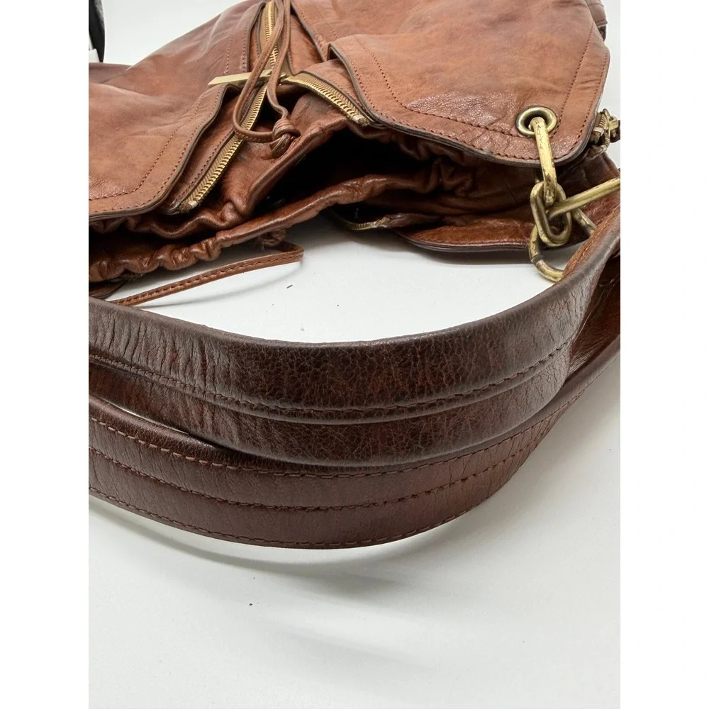 Kooba Hobo Bag Womens Large Brown Leather Multi Zip Slouchy Shoulder Bag